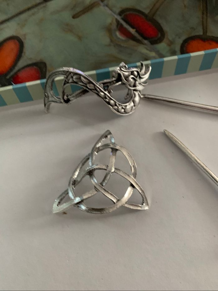 2 épingles à cheveux dragon et symbole viking - photo numéro 6