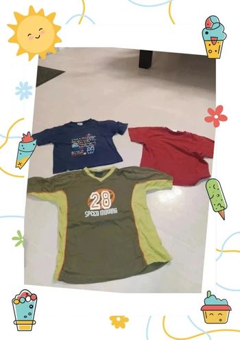 Lot 3 tee shirts 8 ans 1 kaki 1 bleu et le rouge