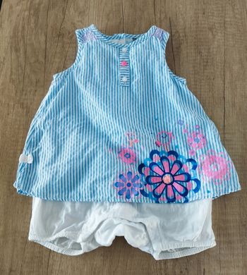 Combi short été fille bleu et blanc taille 3 mois Orchestra