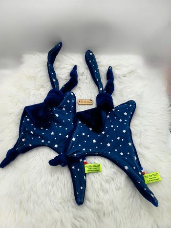 Lot de 2 Doudou Plat Nin-Nin L’orion bleu marin étoiles blanches