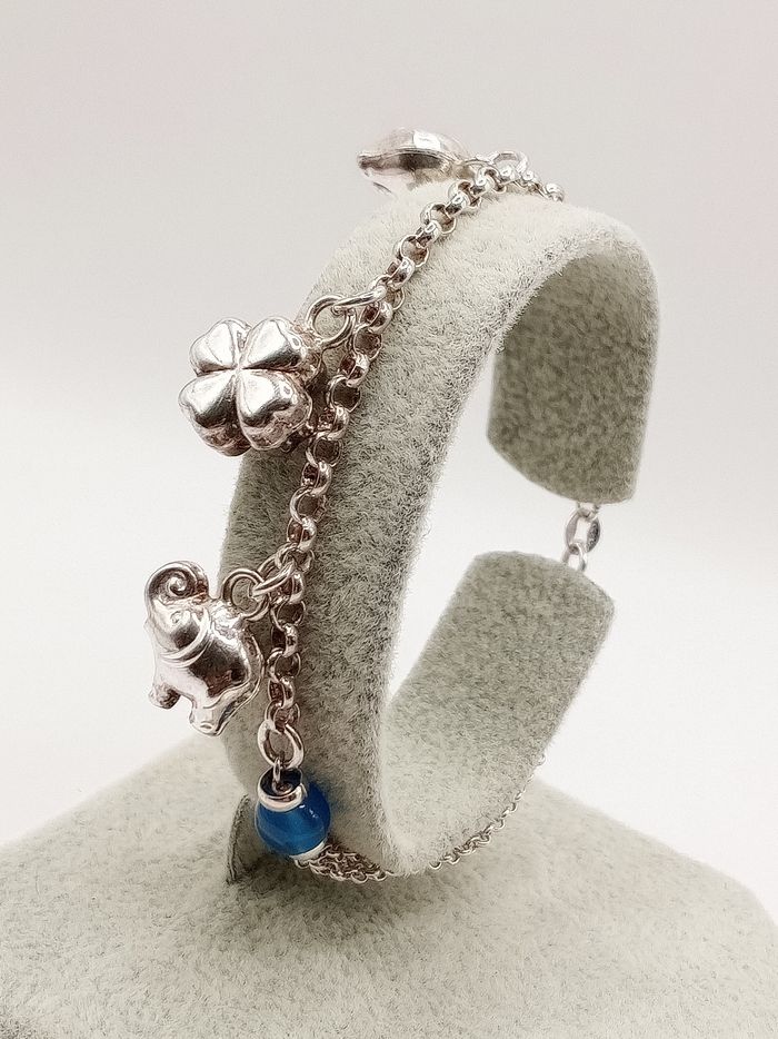 Bracciale argento donna ciondoli portafortuna quadrifoglio elefante