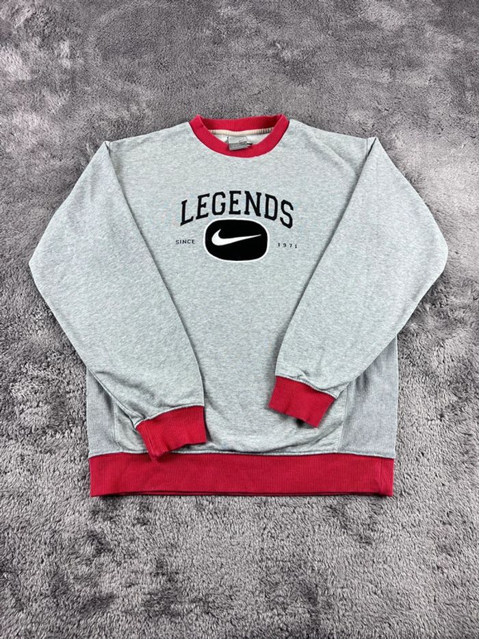 Sweat Nike logo brodé vintage rare gris et rouge Taille S