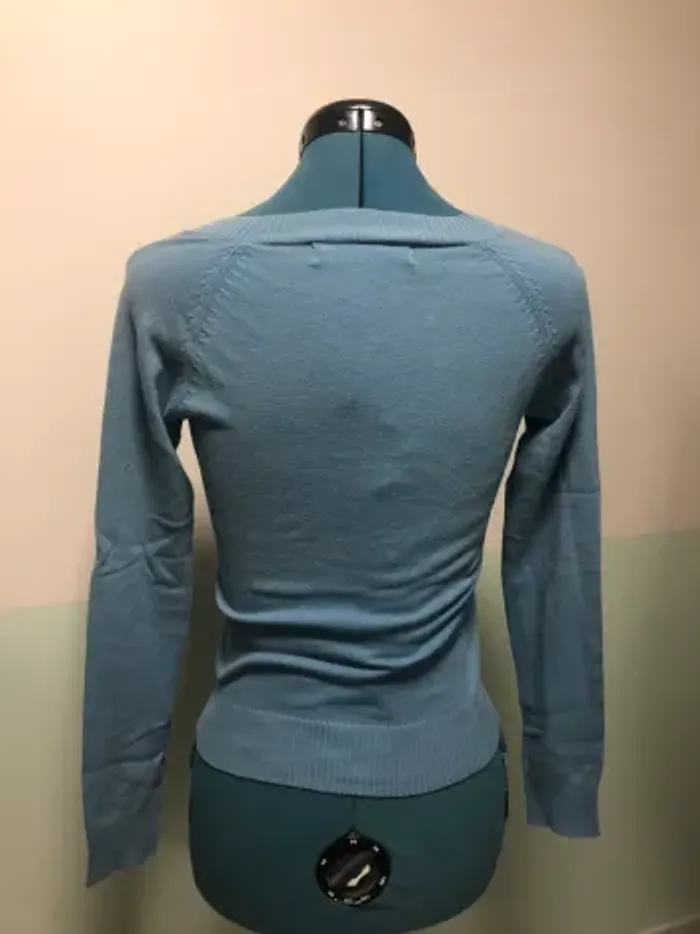 Pull bleu femme S 36 col v petit tricot Zara trafaluc - photo numéro 4