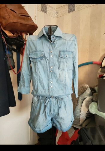 Combishort chemise en bleu clair Manches trois-quart