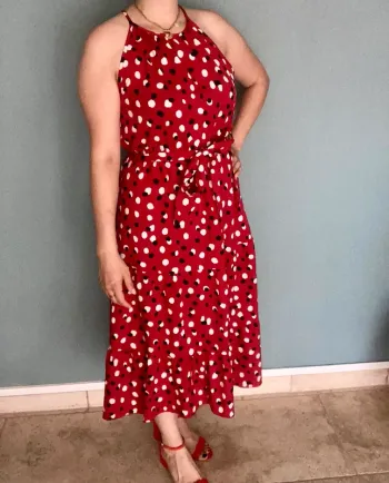 Robe Longue Rouge à Pois M
