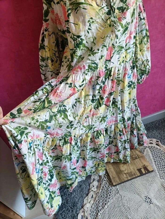 Robe maxi vaporeuse manches longues bouffantes style bohème à fleurs H&M taille M - photo numéro 5