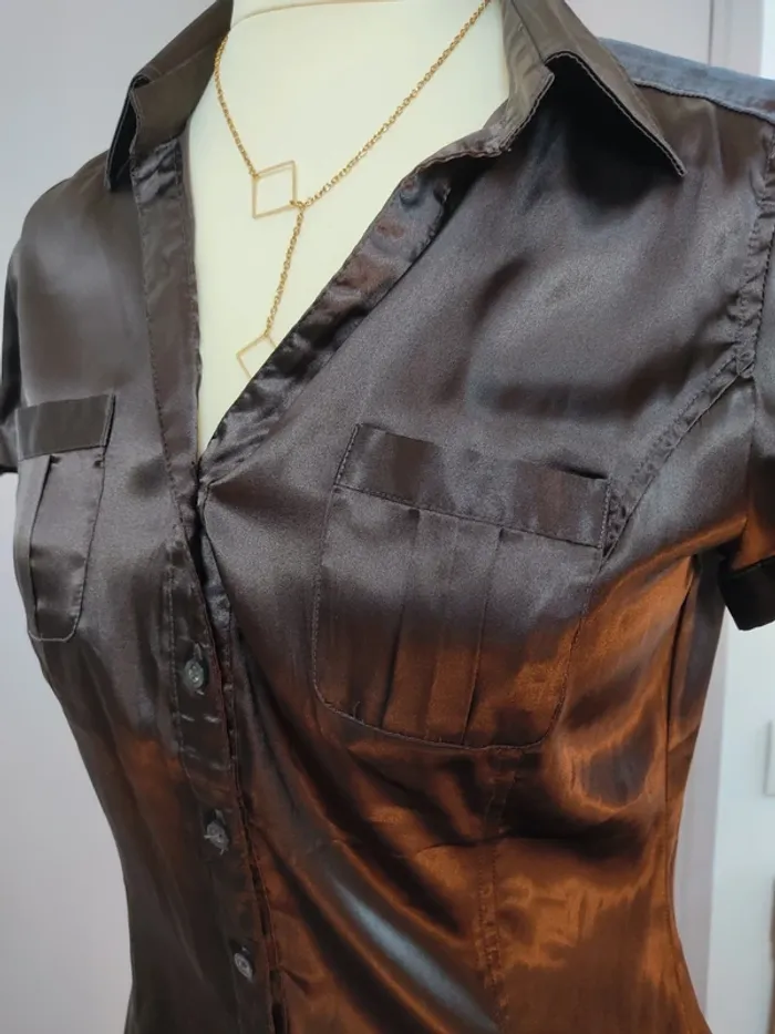 Chemise femme manches courtes marron Zara S 36 TBE - photo numéro 3