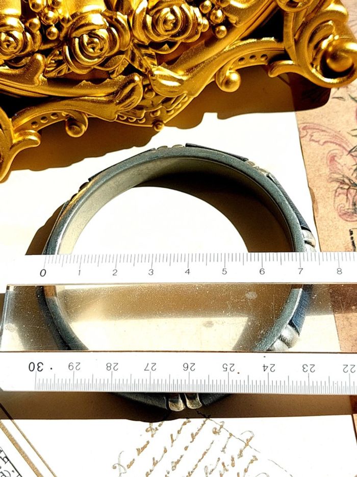 Magnifique bracelet jonc vintage os/bois et métal - photo numéro 4