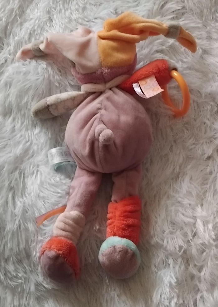 Doudou peluche chat Nina d activités rose et mauve clair - Baby Nat - photo numéro 2
