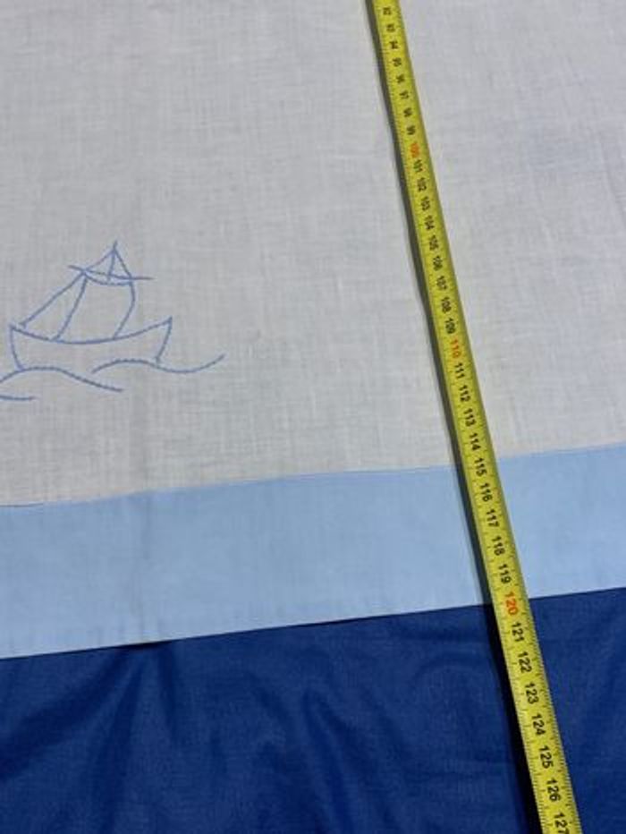 Drap et taie d’oreiller bateaux sur l’eau ancien vintage / enfant bébé / blanc et bleu 120x76cm - photo numéro 6