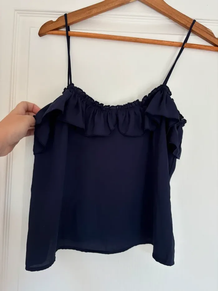 Top à dentelle bleu marine Mango taille XS - photo numéro 2