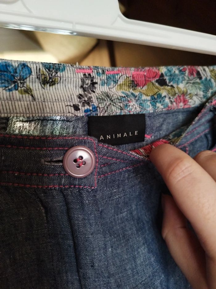 Pantacourt bleu rose vintage style denim y2k 38 - photo numéro 7