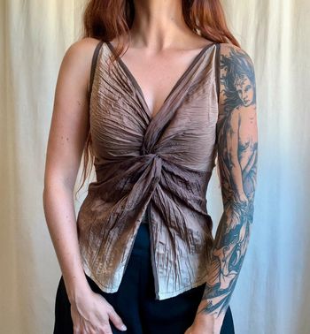 Top effet croisé matière froissée marron tie dye Witchy vintage 90s - Taille M