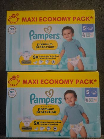 2 cartons couches pampers premium taille 5