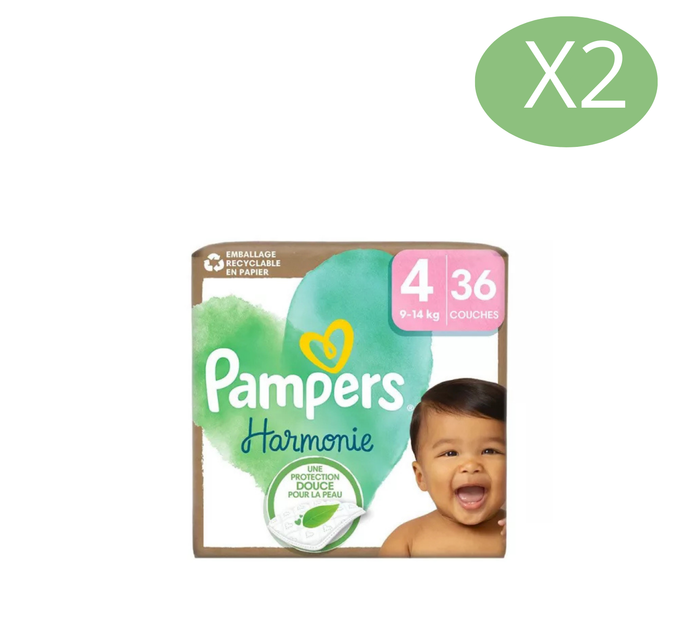 Lot de 72 Couches Pampers Harmonie 9-14kg Taille 4 Neuf