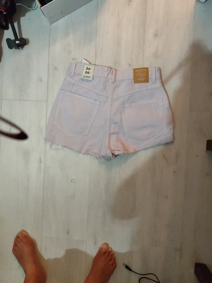 Mini short en jean mauve pastel 34 us neuf - photo numéro 3