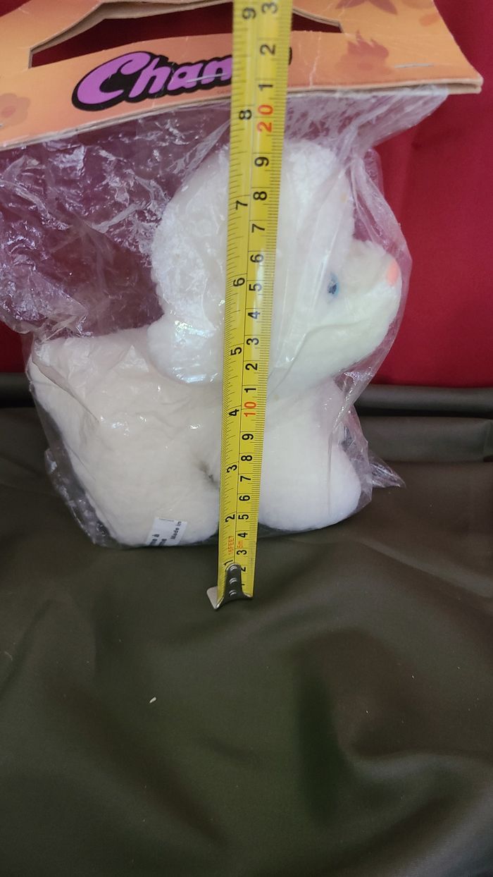 Doudou Peluche Chat Blanc Yeux Bleus vintage - photo numéro 3