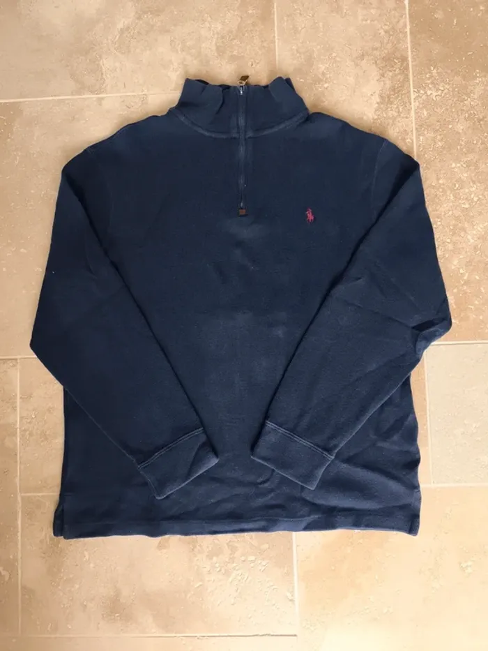 Pull quart zip camionneur marine Logo rouge Ralph Lauren excellent état homme M - photo numéro 2