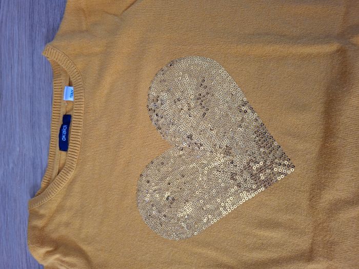 Pull jaune moutarde coeur en sequins Okaïdi 12 ans - photo numéro 2
