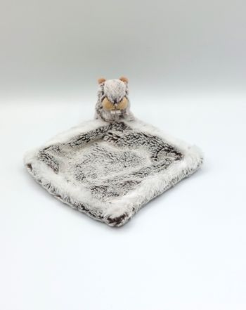 Doudou plat peluche marmotte castor DANI créations blanc chiné marron beige