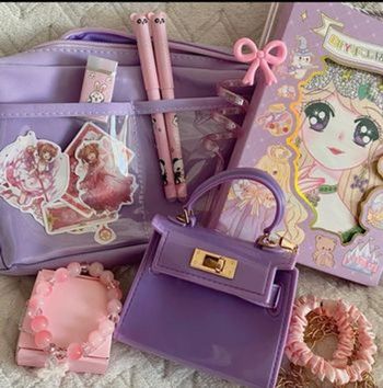 Coffret cadeau papeterie kawaii rose violet + kit créatif princesse