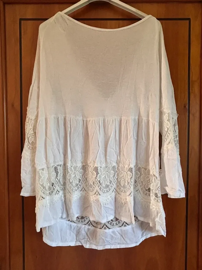 Tunique - blouse manches longues blanche dentelle 38-40 - photo numéro 5