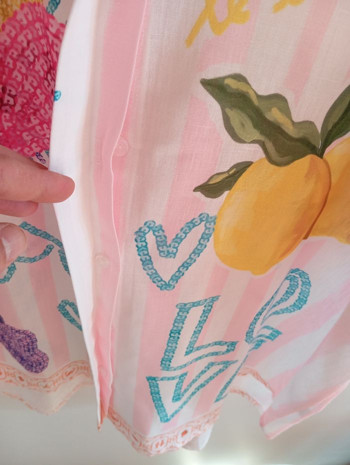 Chemise rose lin viscose coeur citron taille L XL - photo numéro 3