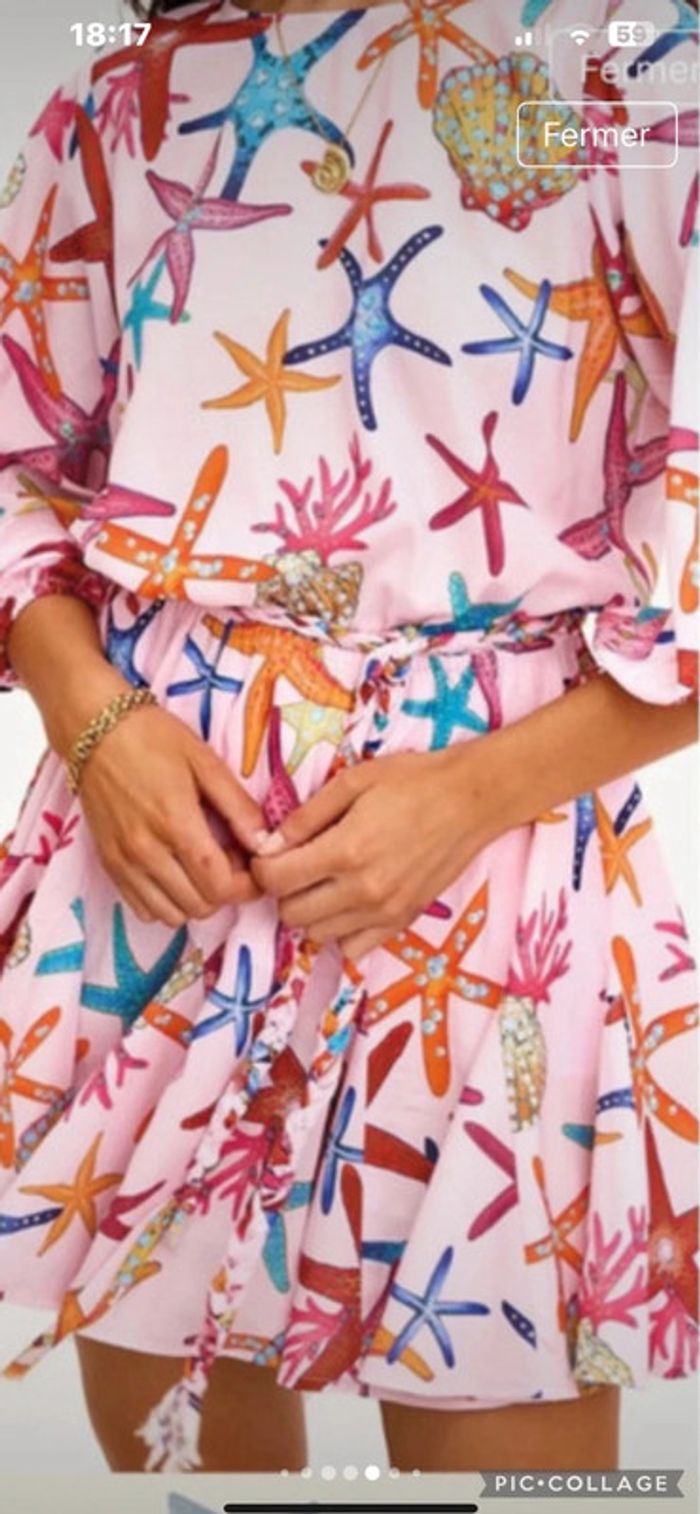 Loavies Jolie robe rose a imprimé graphique hyper fraîche à porter toutes saisons taille 38 - photo numéro 11