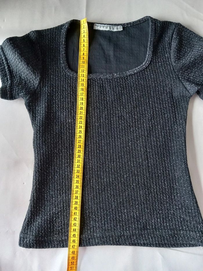 Haut manches courtes femme noir brillant taille 38 - photo numéro 4