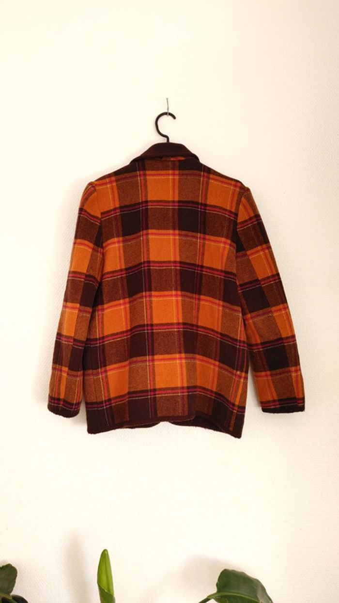 Veste en laine vintage oversize carreaux orange brun marron - photo numéro 13