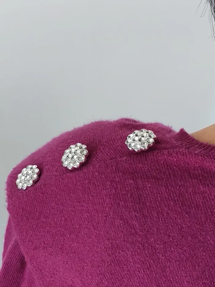 Pull violet femme L Gémo – Épaulettes et détails strass - photo numéro 3