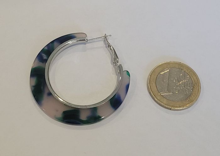 BOUCLES D'OREILLES ANNEAUX CREOLES MARBREES BLEU VERT ! NEUF - photo numéro 3