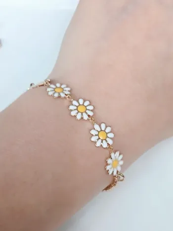 Bracelet doré fleurs marguerite tendance rétro vintage