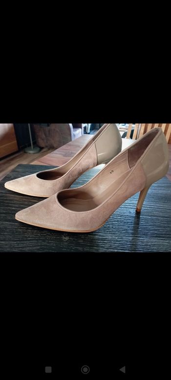 Escarpins cuir vernis/daim beige