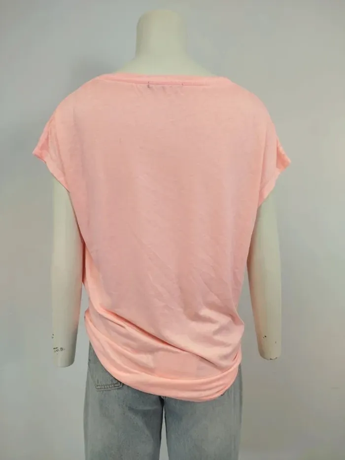 T-shirt rose corail clair - summer, palmier, nouer en bas taille L (A996) - photo numéro 4