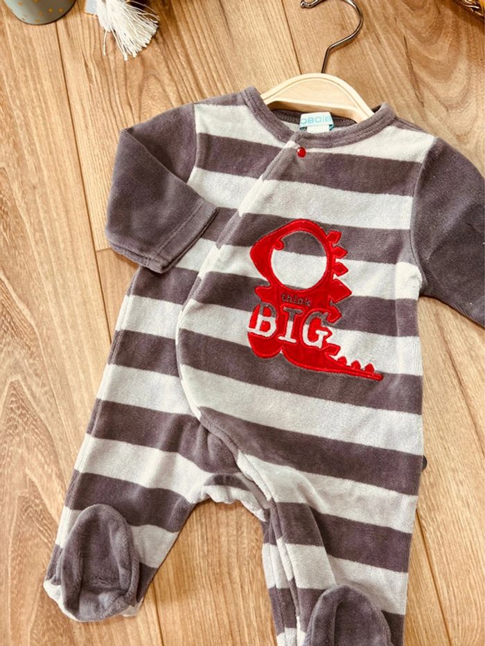 Taille 1 mois pyjama velours garçon Obaibi gris et rouge * Dino * 💙 - photo numéro 2