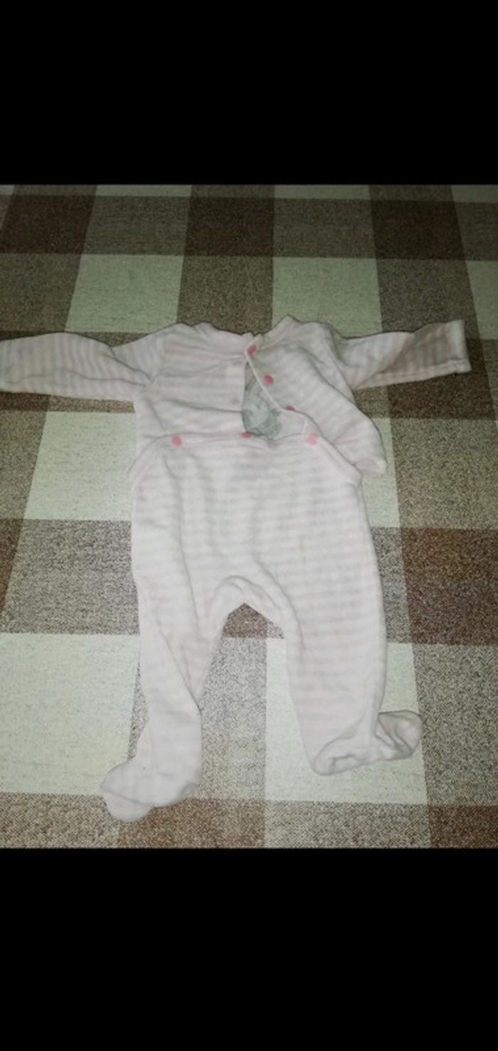Pijama épais rayé blanc/rose 3 mois - photo numéro 3