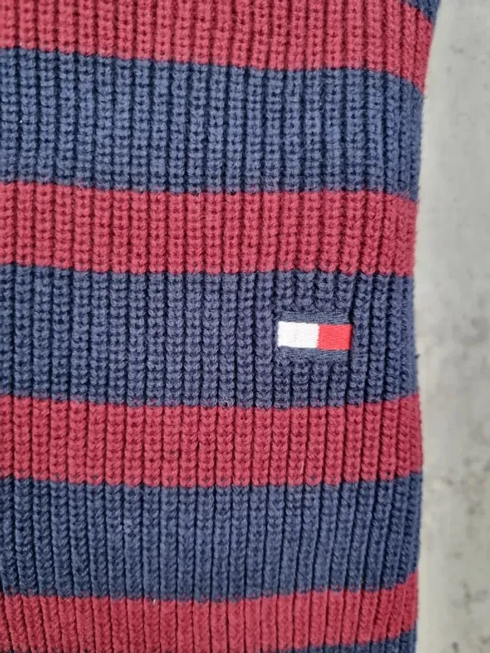 Pull à pressions Tommy Hilfiger rayé bordeaux & marine – Taille 3XL Homme (mesures en photos) - photo numéro 5