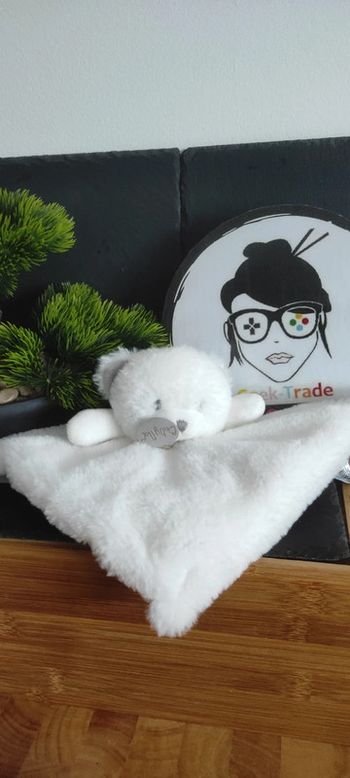 Doudou ours baby nat pap'ours blanc et gris BN0479 Fourrure