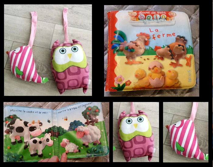 Lot 3 peluches à suspendre dont un avec grelot + livre de bain - photo numéro 8