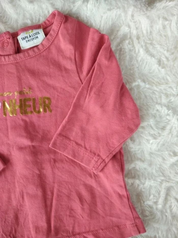 Tee shirt chemise manches longues Fille 3 mois "Mon petit bonheur" Tape à l'œil 100% coton - photo numéro 5