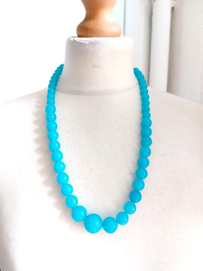 Magnifique collier en perles bleues style vintage - photo numéro 4