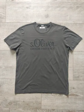Tee-shirt manches courtes kaki gris motif noir taille XL S. Oliver