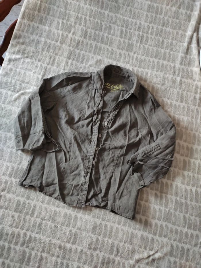 Chemise gris kaki manches 3/4 en lin bréal taille 40 - photo numéro 1