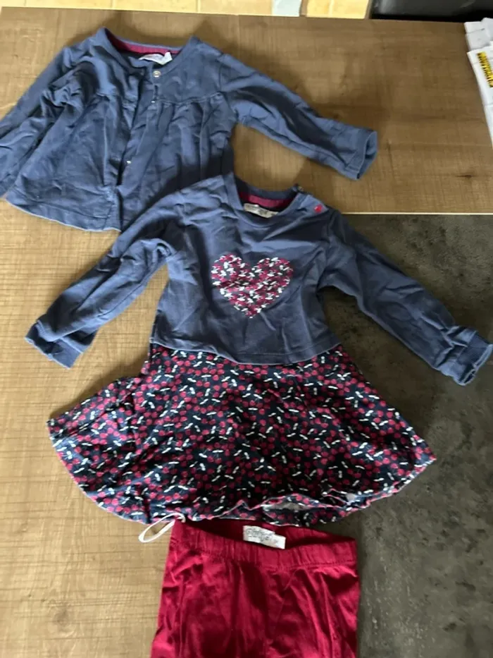 Ensemble 3 pièces bébé fille, robe, veste et legging, 9 mois - photo numéro 3