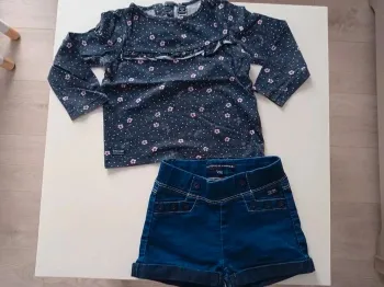 Ensemble bleu marine tee shirt et short jean Terre de marins 3 ans