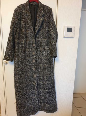 Très long manteau caban gris chiné
