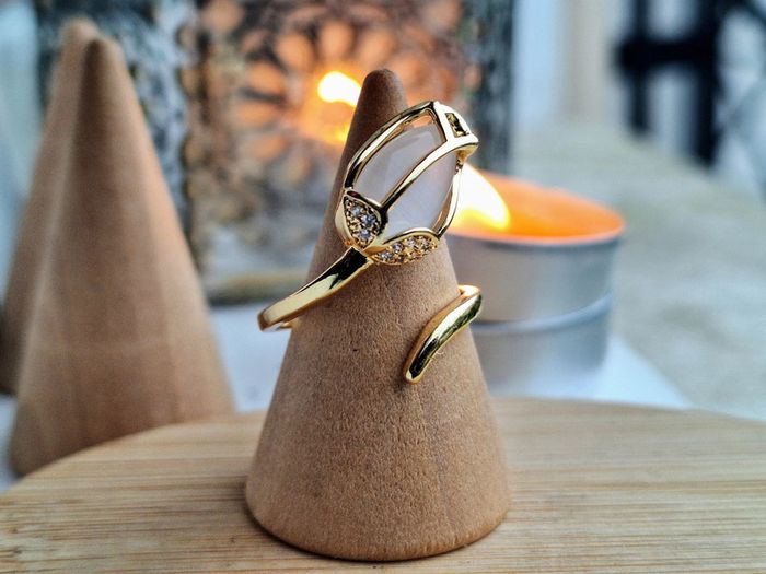 Bague Ouverte en forme de tulipe, Rose, pour femme Cadeau pour elle, Ajustable - photo numéro 2