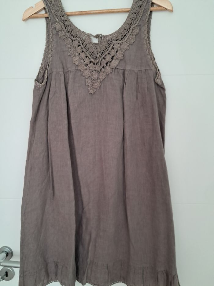 Robe trapèze en lin taupe