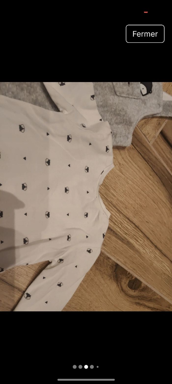 Lot ensemble 1 salopette grise chaude doublé et douce 
Avec t-shirt qui s'ouvre en totalité dans le dos 
Motif renard 
Marque p'tit bisou
Taille 3 mois 60cm
Parfait état - photo numéro 3
